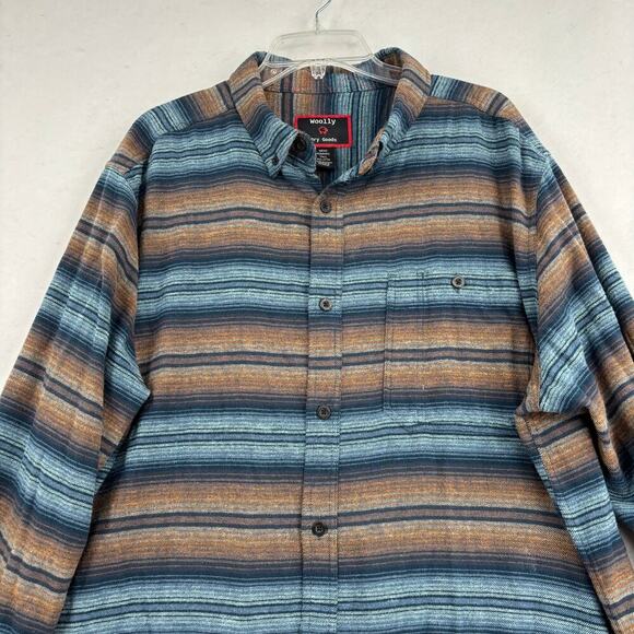 Woolly Flannel Shirt Mens 2XL Blue Orange Stripe Button Down Washable Wool Blend - Picture 2 of 12